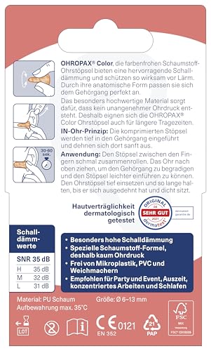 OHROPAX Color Ohrstöpsel – IN-Ohr-Stöpsel aus weichem Schaumstoff – besonders komfortabel.
