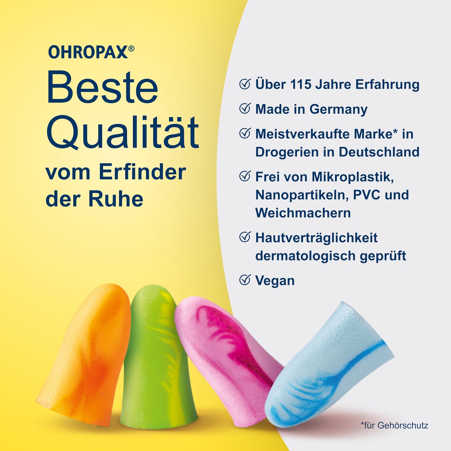 OHROPAX Color Ohrstöpsel – IN-Ohr-Stöpsel aus weichem Schaumstoff – besonders komfortabel.